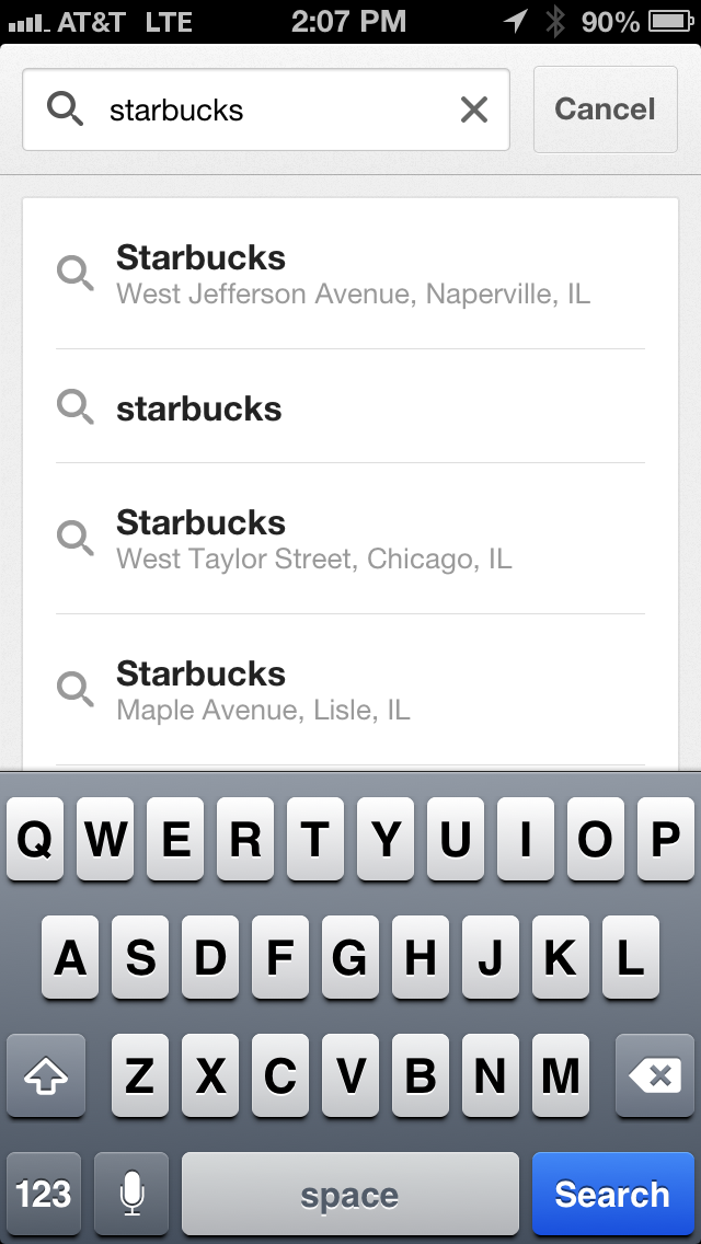google maps app search